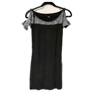 Free People Cold Shoulder Bodycon Mini Dress Sz:S Dark Grey with Grey/Lilac Lace